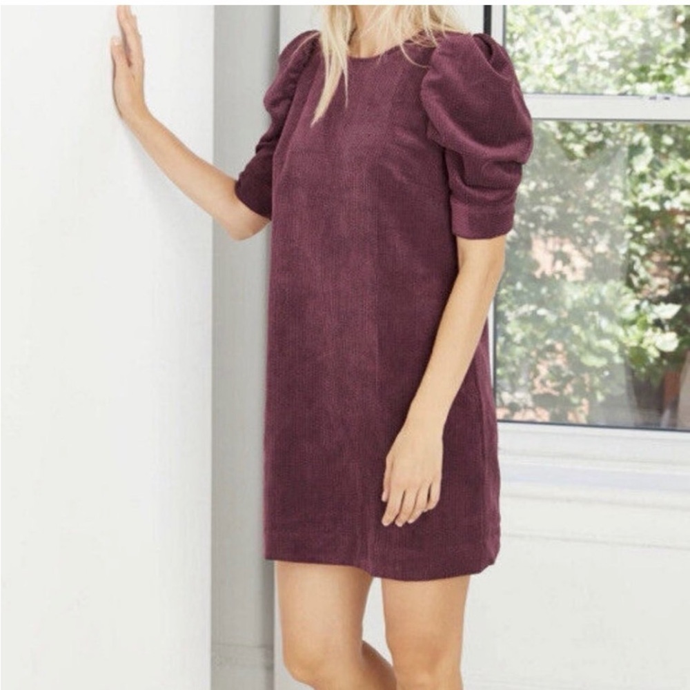 Who What Wear Corduroy Plum Puff Sleeve Shift Dress #0056
